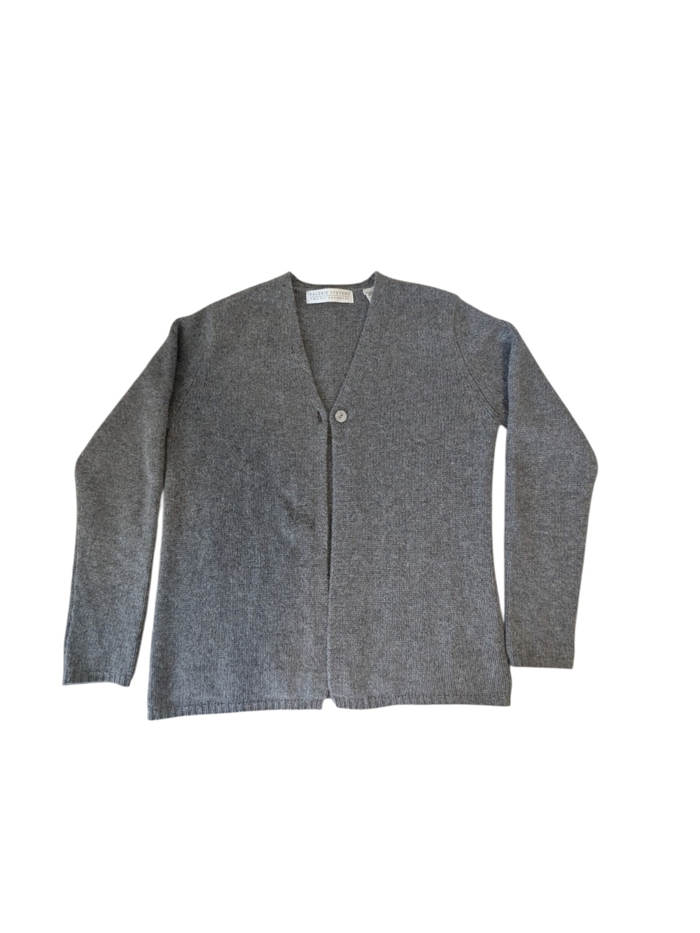 Two-Ply Cashmere Valerie Stevens Gray V-Neck Single-Button Cardigan Size M